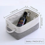 TcaFmac Small Storage Baskets for Shelf 6 Pack Canvas Storage Basket with Handles Fabric Storage Basket for Organizing Storage Bin (White and Grey, 12x8x5")