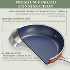 Nuwave Healthy Duralon Blue Ceramic Nonstick Coated 9pc Cookware Set, Scratch-Resistant Diamond Infused, PFAS Free, Induction Ready & Evenly Heats, Oven Safe, Tempered Glass Lids