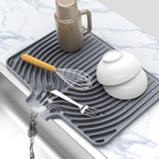 Dish Drying Matt for Kitchen Counter,18"×12"Silicone Dry Rack Mat with Built in Drain, Kitchen Dry Mats for Dishes Drying Pad for Counter(gray)