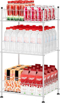 Water Bottle Storage Organizer 3 Tier Freestanding Water Bottle Holder Rack Stand Metal Drink Soda Can Organizer Beverage Shelf for Floor Pantry Kitchen Food Storage, Silver