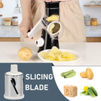 KEOUKE Rotary Cheese Grater with Handle - 3 Changeable Blades for Cheese, Vegetables, Nuts - Black