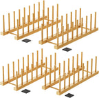Bamboo Dish Drying Rack, 4 Pack Wooden Storage Holder Organizer for Plate/Bowl/Cup/Book/Pot/Lid/Cutting Board Drying Rack Stand Holder