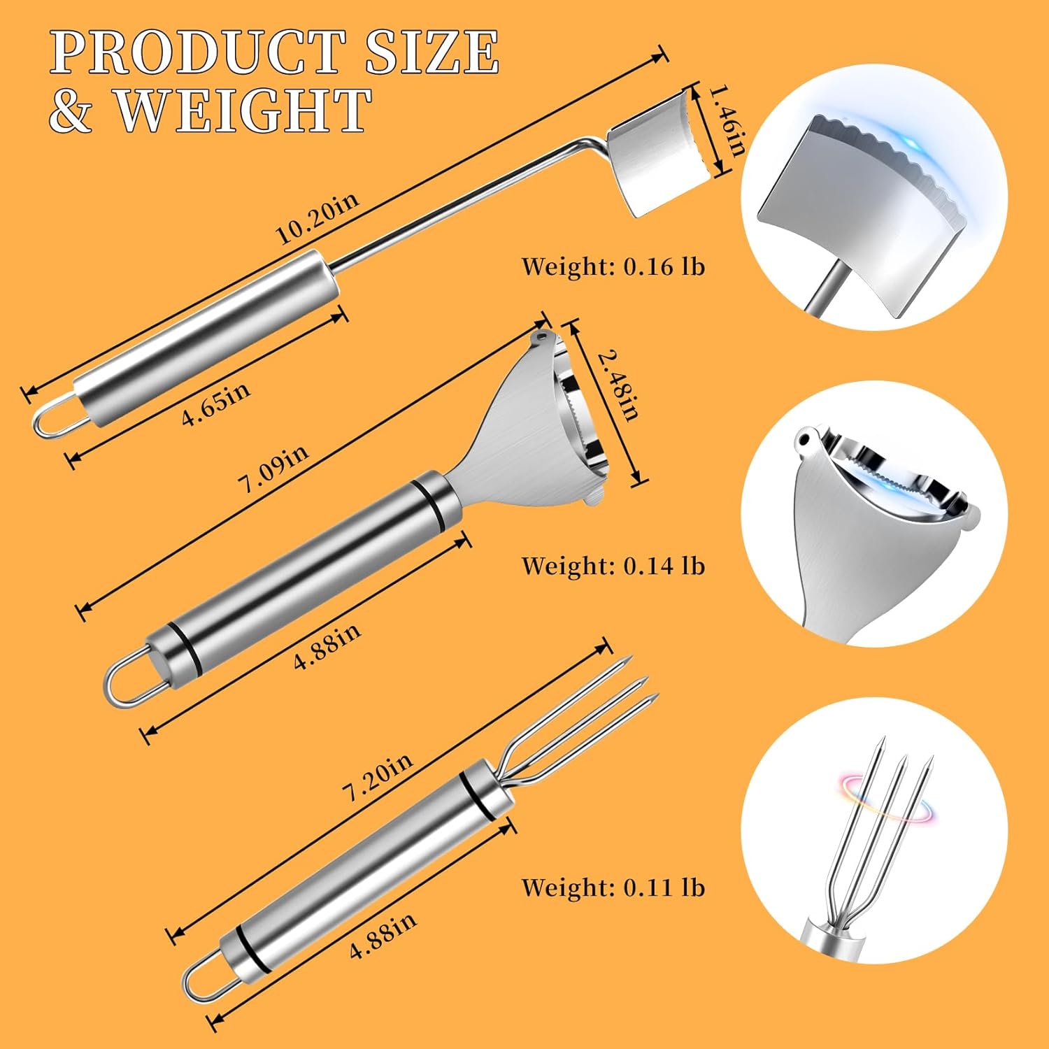 3Pcs Corn Peeler and Stripper Tool - Long Handle Stainless Steel Corn Kernel Remover & Cob Scraper - Efficient Corn Thresher Cutter for Kitchen, Restaurants, Picnics - Safe & Durable