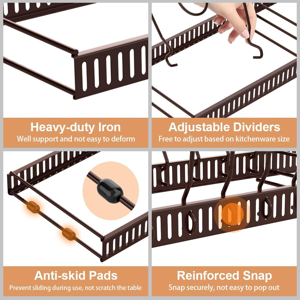 Housolution Pot and Pan Organizer Rack for Cabinet, Expandable Pot Lid Organizer with 14 Adjustable Dividers, Pan Holder Storage Rack for Kitchen Cabinet, Bronze