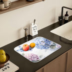 Blue Pink Hydrangea Spring Floral Dish Drying Mat for Kitchen Counter Absorbent Microfiber Small Drying Pad Dish mats for Kitchen Countertops 16 x 18 Inch