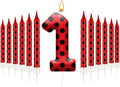13PCS Ladybug Theme Birthday Candles Set - Red & Black Polka Dot Decorative Candles for Kids Ladybug Themed Parties, Baby Showers, Birthday Cakes, and Ladybird Inspired Celebrations(Number 1)