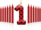 13PCS Ladybug Theme Birthday Candles Set - Red & Black Polka Dot Decorative Candles for Kids Ladybug Themed Parties, Baby Showers, Birthday Cakes, and Ladybird Inspired Celebrations(Number 1)