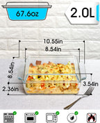NUTRIUPS 8.5in x 8.5in Square Baking Dish Pans Glass Bakeware Glass Microwave Casserole Dish with Lid and Handles Microwave, Dishwasher, and Oven Safe Cookware