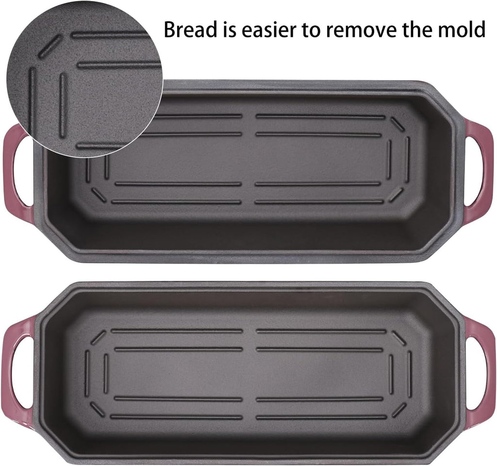Bread Pan Cast Iron Loaf Pan with Lid Bread Loaf Pan 13x5 Inch Enameled Cast Iron Sourdough Bread Pan,Magenta
