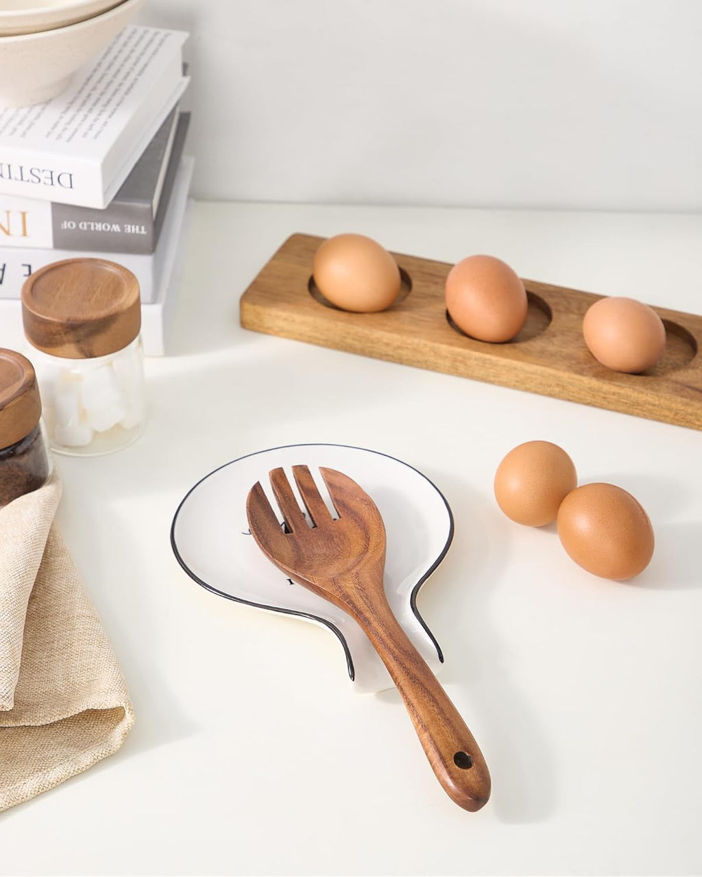 Ceramic Spoon Rest - Large Ceramic Spoon Holder for Stove Top, Utensil Rest for Kitchen Counter, Holiday Gift for Mom,White