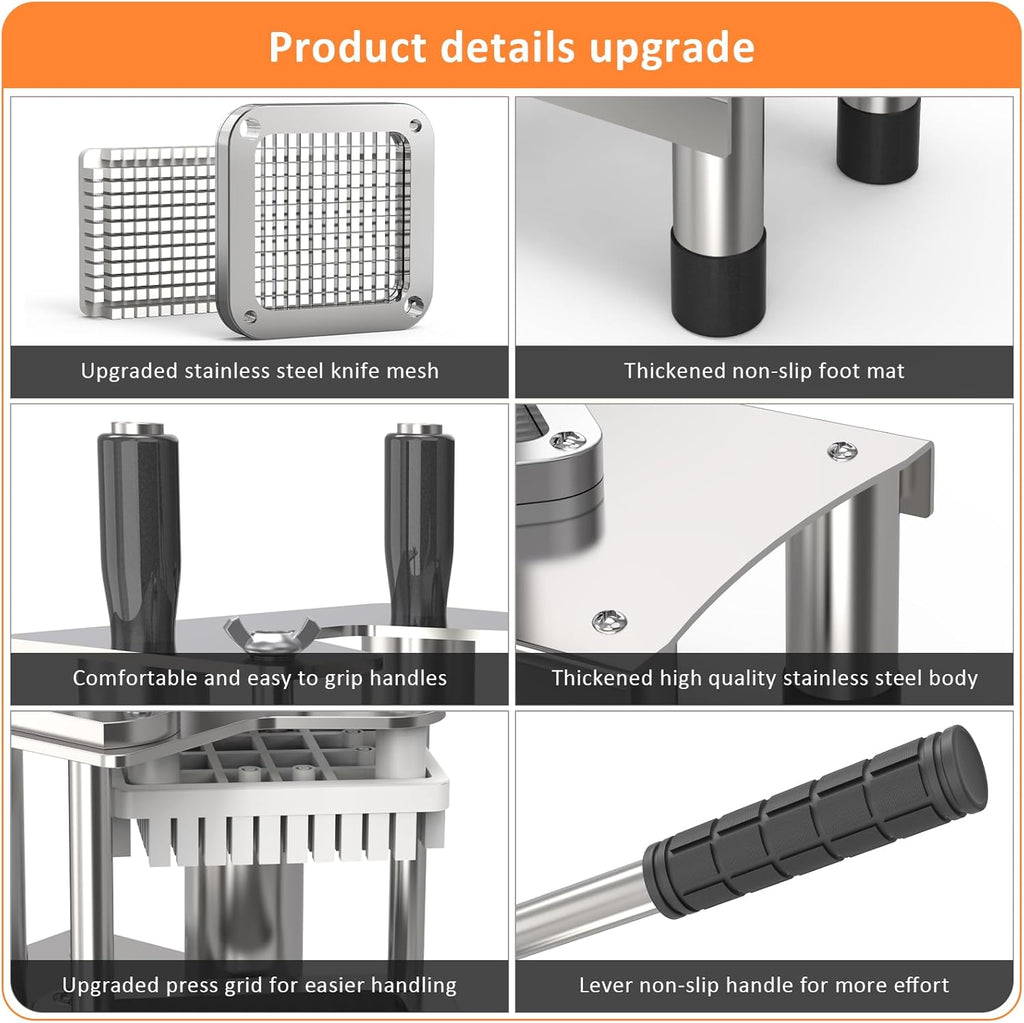 Commercial French Fry Cutter,Stainless Steel French Fries Machine,Heavy Vertical Cutter Vegetable Chopper,with 3 Replacement (1/2 Inch, 3/8 Inch and 1/4 Inch Blades),for Restaurants and Home Kitchen