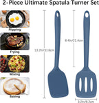 Coukre 2 Pack Silicone Spatula Set, High Heat Resistant, BPA Free Kitchen Spatula, Solid & Slotted Turner for Non-Stick Pans, Sautéing, and Flipping (2, PureDarkBlue)