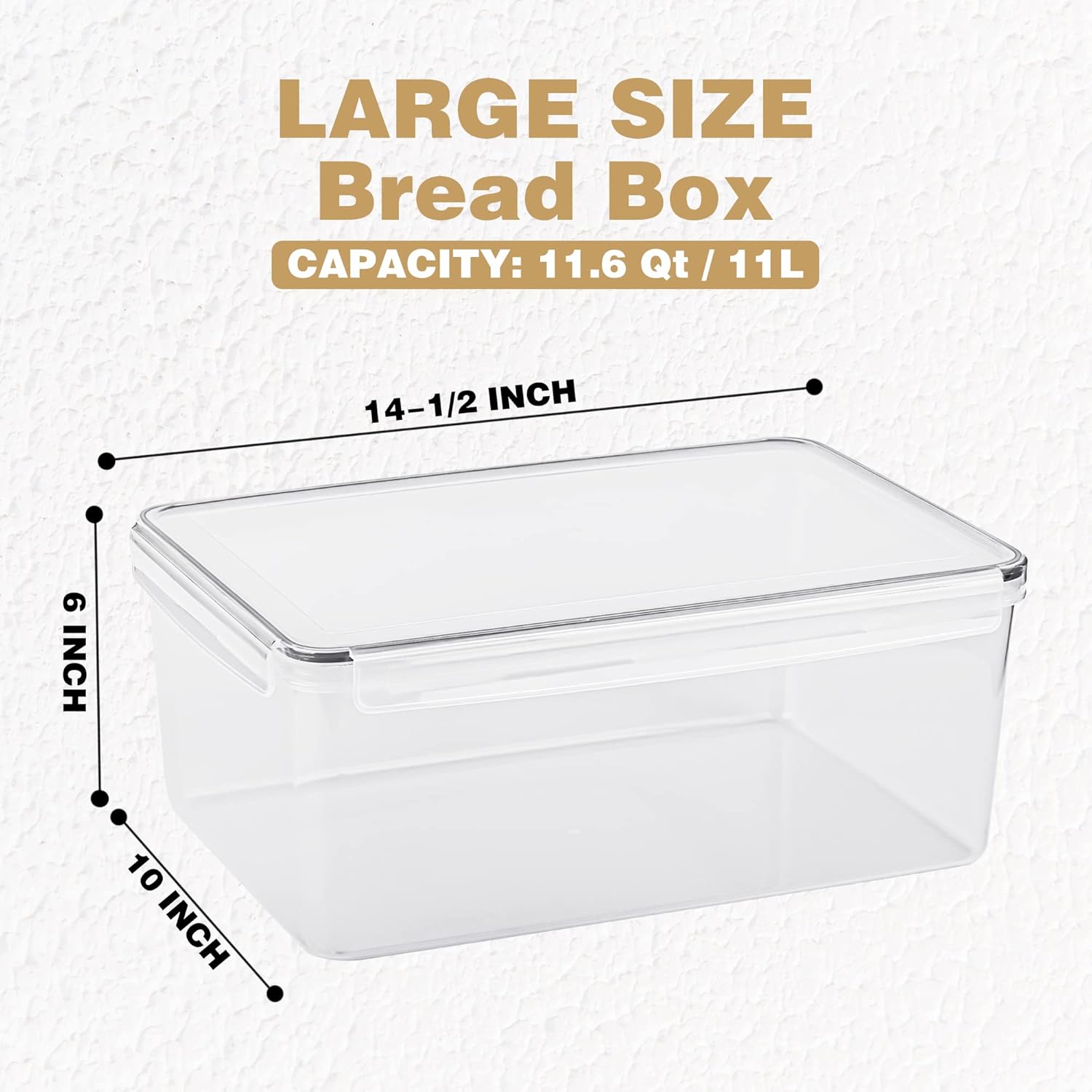 Tiawudi 2 Pack Large Bread Box for Kitchen Countertop, Airtight Bread Storage Container for Homemade Bread and Bakery Loaf, Plastic Bread Keeper, 11.6 Qt / 11L Each
