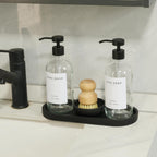 Set of 5 Kitchen Soap Dispenser Set 16 Oz Glass Hand Dish Soap Dispenser with Stainless Steel Pump, Cement Tray, Dish Scrub Brush for Farmhouse Rustic Home Bathroom Decor (Transparency)