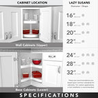 Rev-A-Shelf 2 Tier Pie-Cut Lazy Susan for Corner Base Cabinets, Plastic, 28" Double Shelf Swivel Kitchen Spice and Can Organizer, White, 6942-28-11-52