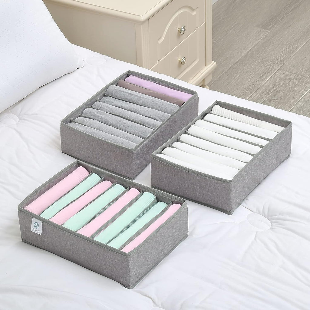 Qozary 4 Pack Drawer Organizers for Clothing, 8 Grids Foldable Closet Organizers and Storage Bins for Bedroom, Dresser Organizer Boxes for Thin T-shirts, Tank Tops, Camisoles, Tights, Leggings