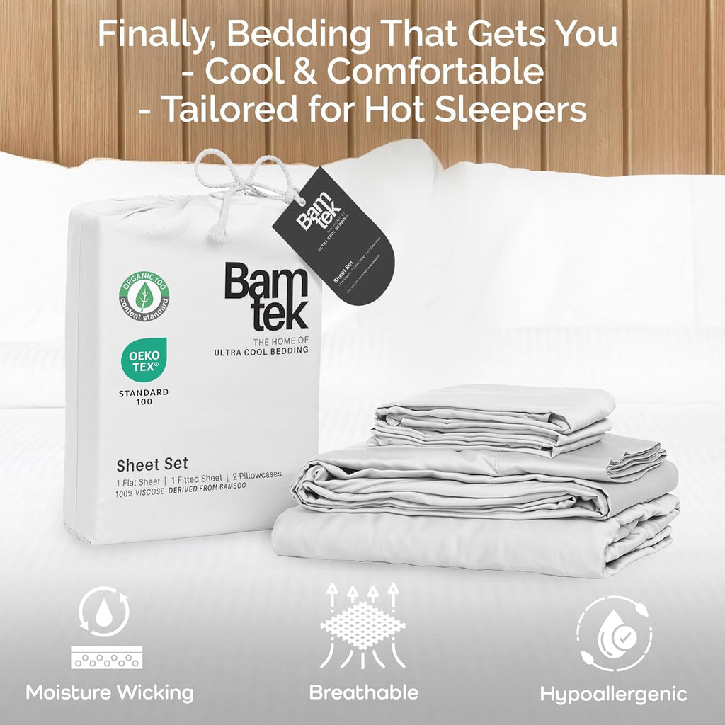 100% Viscose from Bamboo Sheets Queen Size, Super Soft Bedding Set, 4PC Cooling Sheets for Hot Sleepers, Vegan Silk Moisture Wicking, Organically Grown Bedsheet, White - 60" x 80"