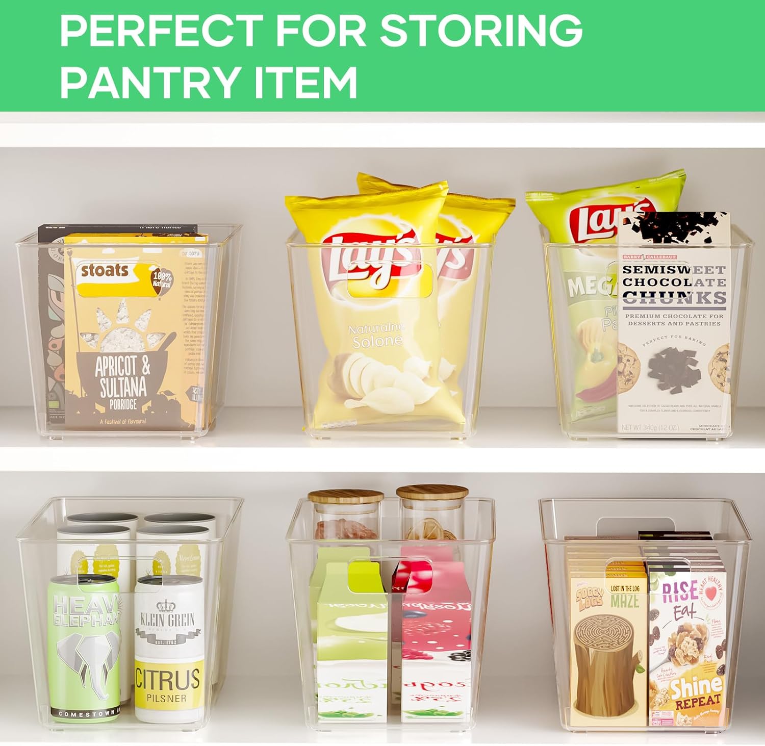 12 Pack Clear Plastic Storage Bins, 11" Large Pantry Organizer Bins with Handles, Plastic Containers for Refrigerator,BPA-Free Perfect for Kitchen,Fridge,Cabinet,Pantry,Bathroom,Closet Organization