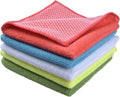 SINLAND 5 Color Assorted Microfiber Dish Cloth Towels Best Kitchen Cloths Cleaning Cloths with Poly Scour Side 12"x12" 5Pack (Pink+Blue+White+Yellow+Green)