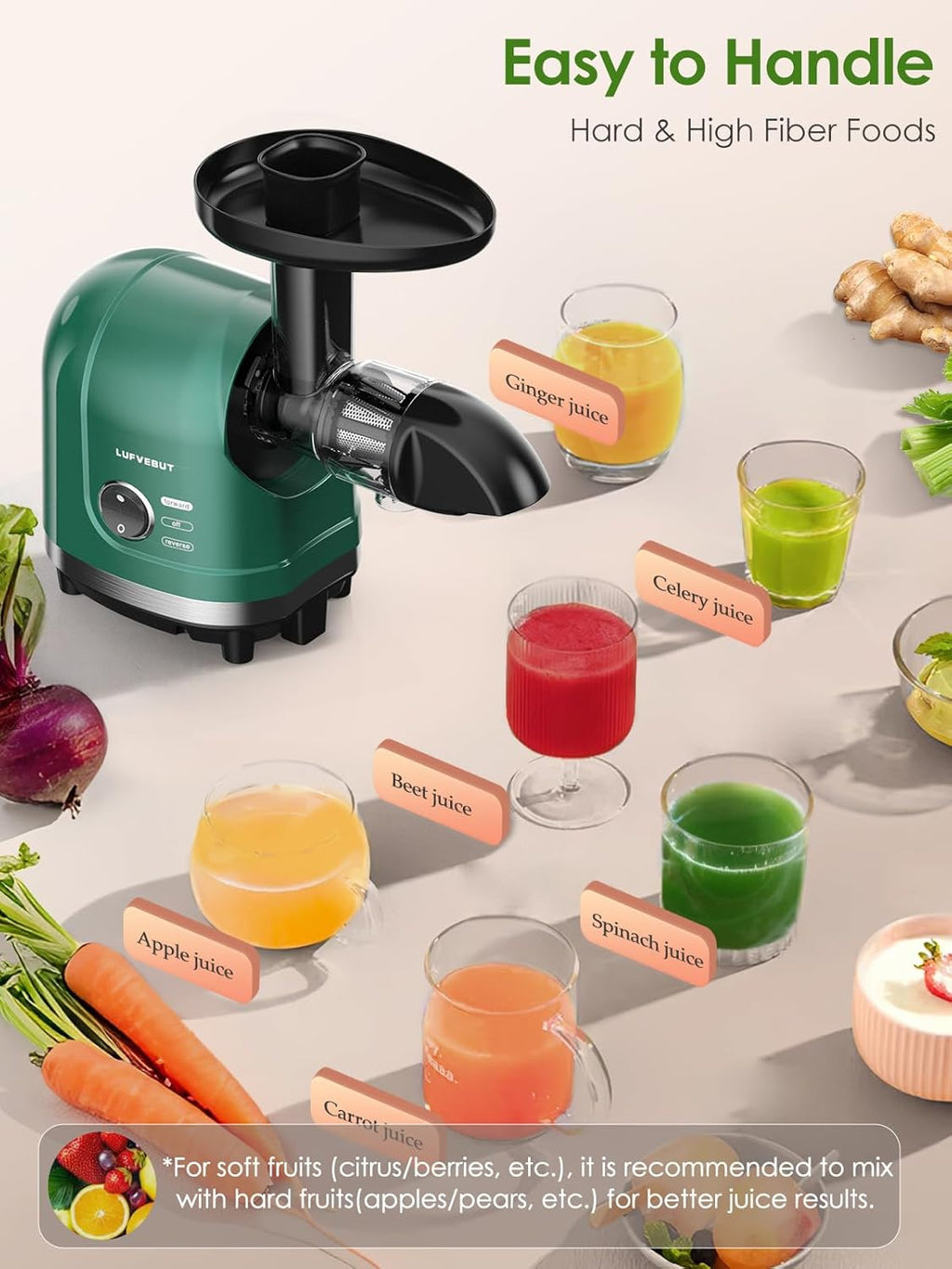 Cold Press Juicer Machine for Fruits & Vegetables, Masticating Juicer, Wheatgrass Celery Juicer with 200W Quiet Motor Reverse Function, High Juice Yield Slow Juice Extractor BPA-Free Easy to Clean