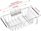Small Dish Drying Rack in Sink, Extendable Stainless Steel Dish Drainers for Kitchen Counter, Anti-Rust Dish Dryer Rack with Utensil & Cup Holders, for Inside Sink, Over The Sink(for 1-2 People)