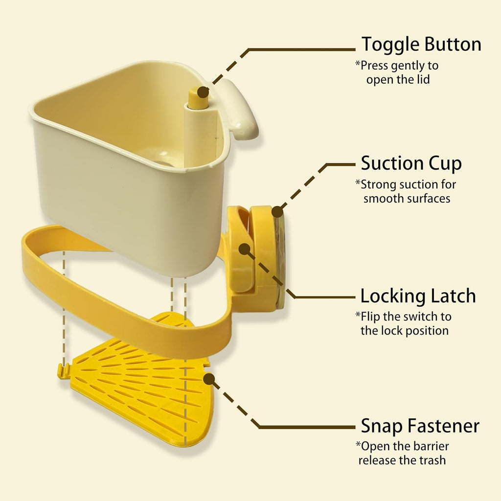Sink Strainer Basket | Suction Cup Press Sink Drainer Basket | Automatic Dumping Sink Strainer Basket | Faucet Sponge Storage Rack | Corner Sink Trash Catcher for Food Waste (Yellow)