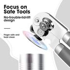 Beneno Can Opener Manual with Magnet, Hand Held Heavy Duty Can Opener with Durable Sharp Blade Smooth Edge, Big Effort-Saving Knob, Soft Grip Rubber Handle, Multifunctional Bottle Opener, Gray