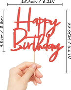 Happy Birthday Cake Topper - Glitter Red Birthday Cake Top Decorations (Red)