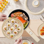 Dezin Electric Cooker, 2L Non-Stick Sauté Pan, Rapid Noodles Cooker, Mini Pot for Steak, Egg, Fried Rice, Ramen, Oatmeal, Soup with Power Adjustment, College Dorm Room Essential(Egg Rack Included)