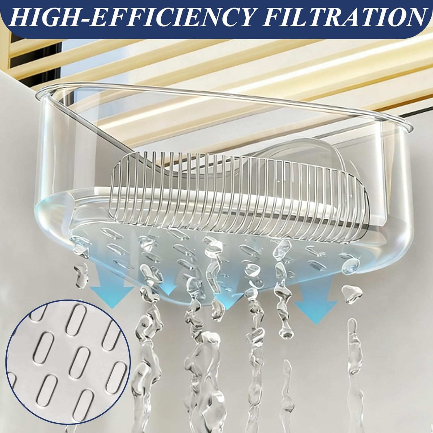 Sink Strainer Basket, Triangle Suction Cup Sink Corner Rack, New Upgraded Corner Sink Strainer with Drainage Hole, Punch-free Corner Sink Trash Catcher for Kitchen and Bathroom (Transparent)