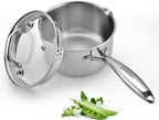 Stainless Steel Saucepan with Glass Lid, 2.0 Quart Multipurpose Sauce Pan, Sauce Pot with for Easy Pour with Ergonomic Handle