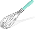 18/8 Stainless Steel Balloon Whisk, Doosu Kitchen Whisk for Cooking Handheld Egg Beater with Rust-Proof Sturdy Wires & Non-Slip Silicone Handle for Beating, Stirring, Blending (12 Wires, Aqua Sky)