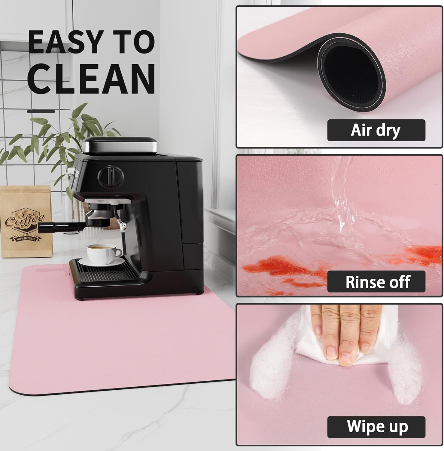 Coffee Mat - Absorbent Hide Stain Rubber Backed Dish Drying Mat for Kitchen Counter - Bar Mats for Countertops Accessories Fit Under Coffee Maker Espresso Machine