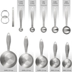 Stainless Steel Measuring Cups and Spoons Set, 18/8 Steel Metric & US 5 Heavy Duty Measuring Cups and 5 Measuring Spoons & Measure Ingredient Leveler for Baking & Kitchen
