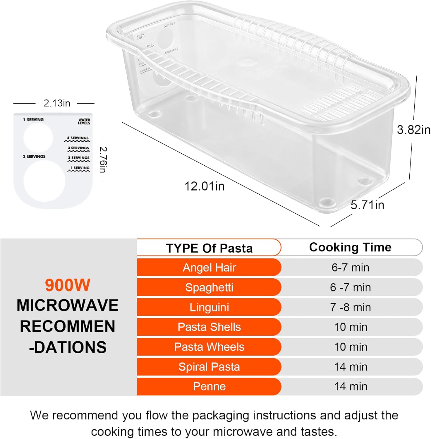 Microwave Pasta Pot with Strainer Lid & Measuring Cup Clip Quickly Cook 1-4 Servings-No Mess, Sticking or Waiting For Boil, Pasta Cooker in Microwave for Dorm Kitchen Office College Essential
