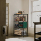 1000 lbs 4Tier Shelf Metal Storage Shelves Wire Rack Closet Organizers with Wheel for Garage Kitchen Bathroom Laundry Black 13.7" D x 23.6" W x 53.4" H