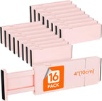 Lifewit 16 Pack Drawer Dividers 4" High, 11-17" Adjustable Drawer Organizers for Clothes, Expandable Dresser Separators in Bedroom/Bathroom/Kitchen/Fridge/Office Organization and Storage, Pink