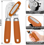 Beneno Can Opener Manual with Magnet, Hand Held Heavy Duty Can Opener with Durable Sharp Blade Smooth Edge, Big Effort-Saving Knob, Soft Grip Rubber Handle, Multifunctional Bottle Opener, Orange