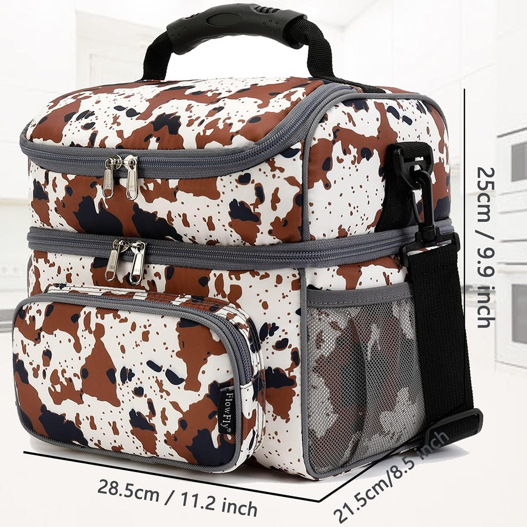 FlowFly Double Layer Cooler Insulated Lunch Bag Adult Lunch Box Large Tote Bag for Men, Women, With Adjustable Strap,Front Pocket and Dual Large Mesh Side Pockets
