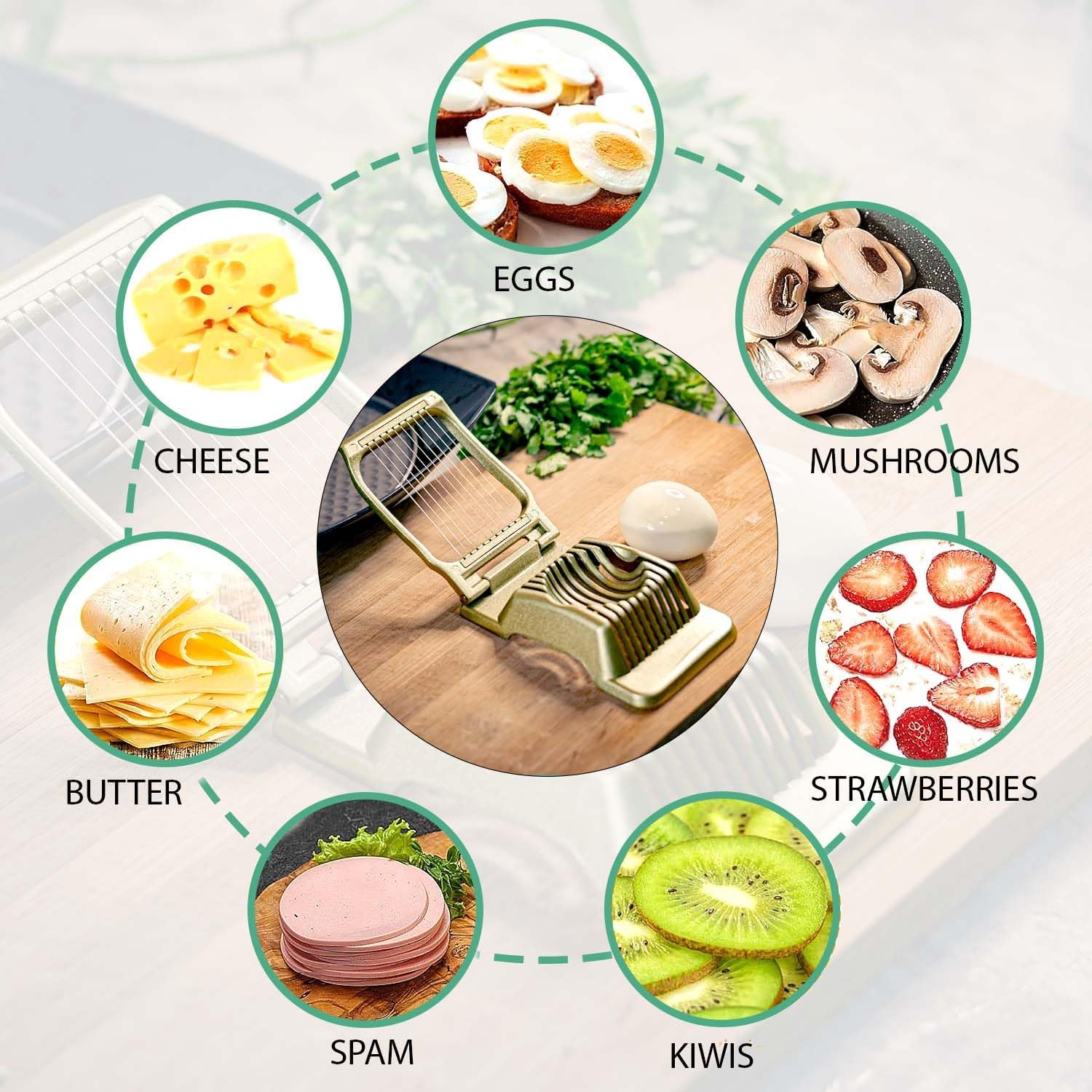 Zoe's Kitchen Good Grip Egg Slicer for Hard Boiled Eggs Heavy Duty Professional Large Aluminum Egg Slicer with Stainless Steel Wires Kitchen Aid Egg, Strawberry Slicer Hard Boiled Egg Cutter (Golden)