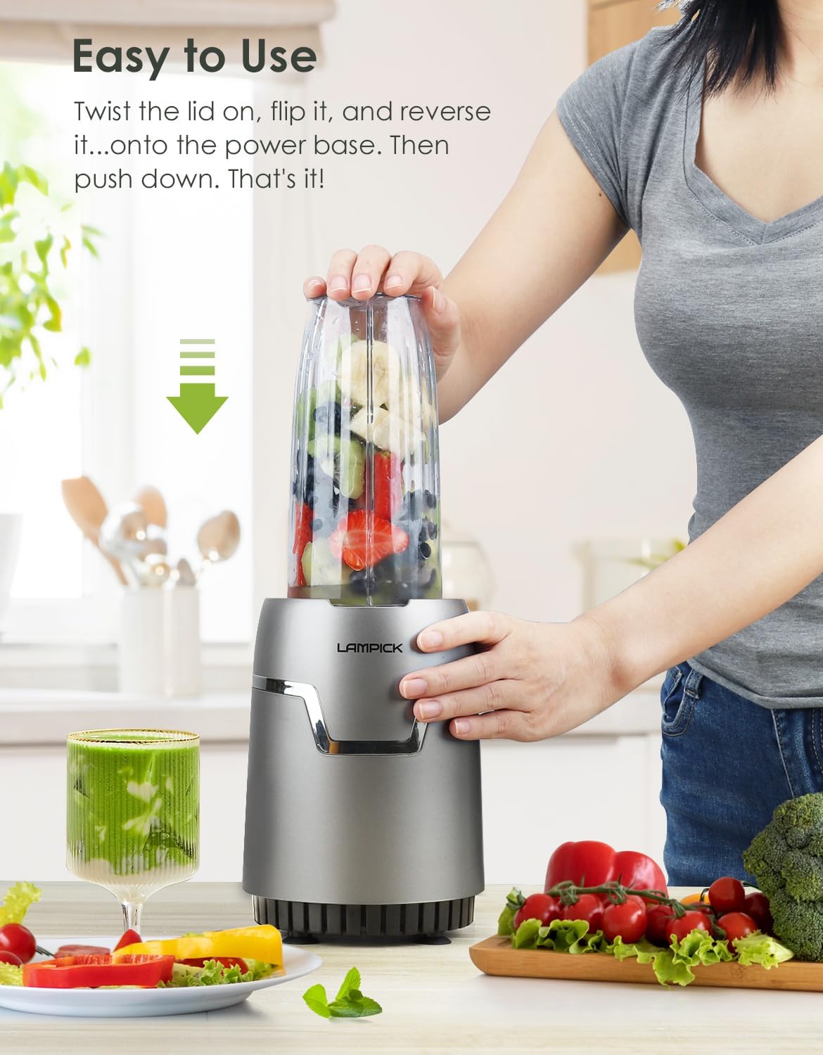 Smoothie Blender, 1100W Personal Blender for Shakes and Smoothies, Blenders and Grinder Combo for Kitchen with 2 * 22 Oz To-Go Cup and Lid for Protein Shake, Baby Food, Frozen Drink