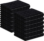 Homaxy 100% Cotton Terry Kitchen Towels(Black, 13 x 28 inches), Checkered Designed, Soft and Super Absorbent Dish Towels, 12 Pack