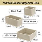 16 Pcs Drawer Organizer,Fabric Closet Organizer and Storage Baskets,Foldable Drawer Divider for Clothing,Sock,Ties,Underwear Storage,Cabinet Storage Boxes (Beige)