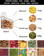 Small Cereal Containers Storage with Pour Spout and Measuring Cup Food Storage Containers Airtight Plastic Dry Food Dispenser for Flour, Grain, Rice, White, 1.6L / 54oz (4pcs)