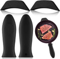 Domensi 4 Pcs Silicone Hot Handle Holder Set Cast Iron Skillet Handle Covers Heat Resistant Silicone Assist Handle Holder for Frying Pans Cast Iron Skillet Griddles Cookware(Black)