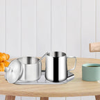 Stainless Steel Sugar and Creamer Set, Coffee Sets for Serving, Latte Milk Cup Cream Jug and Sugar Bowl with Lid Spoon Tray for Coffee Bar