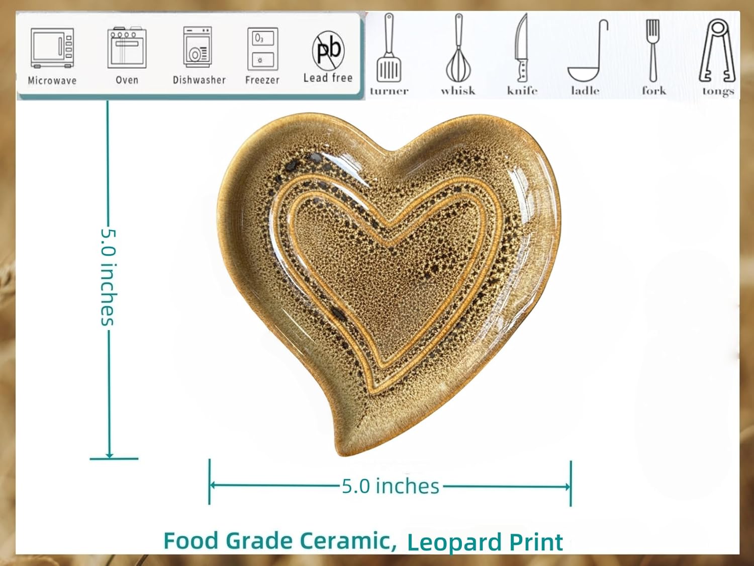 Ceramic Spoon Rest for Stove Top, Heart Cute Spoon Rest for Kitchen Counter, Cooking Spoon Holder for Kitchen Counter, Utensil Rest Spatula Rest Ladle Holder Tong Rest (Retro Leopard Print)