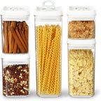Felli Flip Tite Storage Container with Lid 4" Airtight Ring Seal Top, Stackable Acrylic Canister Jar Set for Kitchen Pantry Organizer, Food Spice Pasta Cereal Snack, Gifts for Women (5pk, Variety)