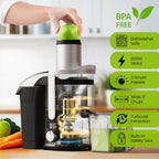 Eurolux 800W Premium Centrifugal Juicer for Whole Fruits and Vegetables – TurboJet Extraction System – 5-Speed Dial with Digital Display – Wide 3” Feed Chute – Easy to Clean – BPA-Free- Stainles Steel