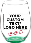 DISCOUNT PROMOS 100 ARC Stemless Wine Glasses Set, 21 oz. - Customizable Text, Logo - Chardonnay, Cabernet, Merlot, Sauvignon - Green